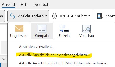 Outlook aktuelle Ansicht speichern